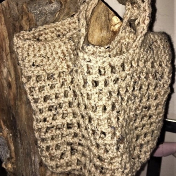 Handmade Crocheted Handbag,  Modest Style, Vented Beach Bag, Khaki - Picture 1 of 3